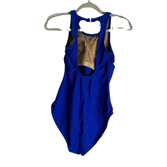 Vintage NWT One Piece Cobalt Blue Swim Wear Halter Neck Line Low Back S35 - Picture 2 of 14